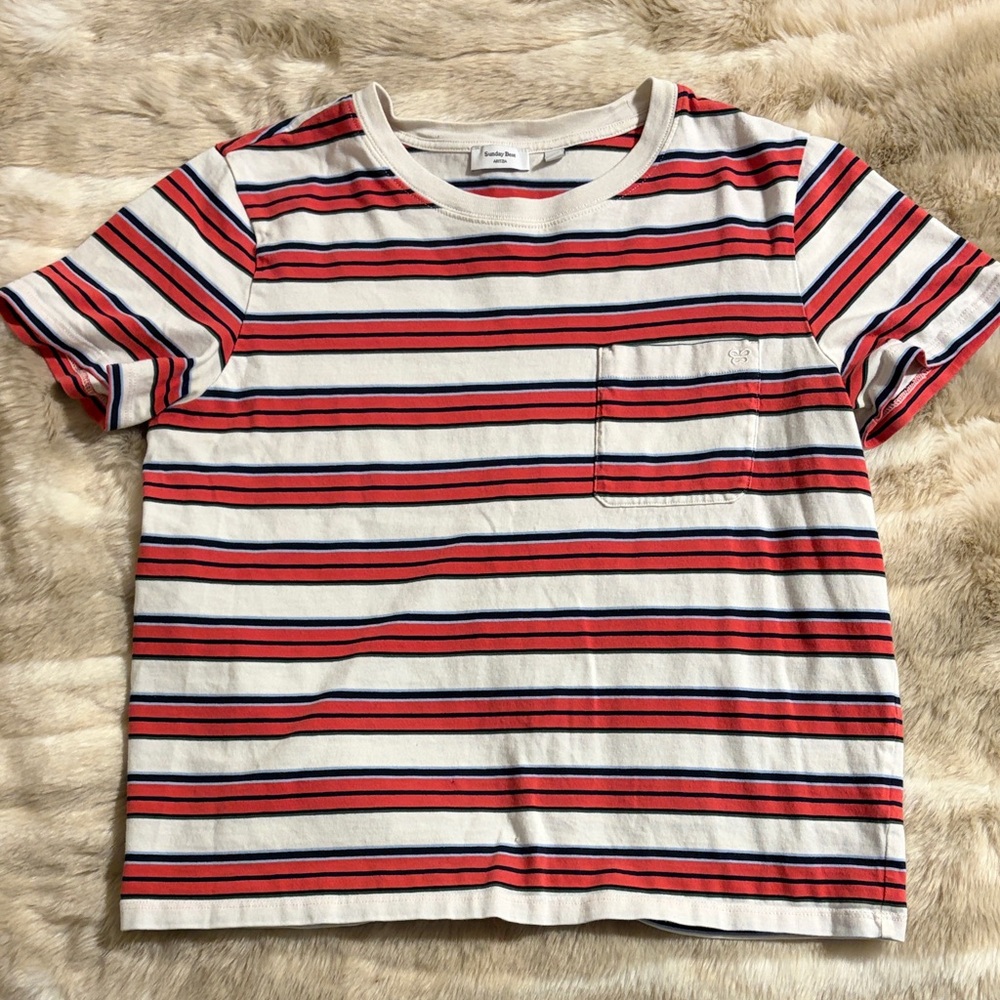 Aritzia Sunday Best Striped Short Sleeve Tee - White, Red & Navy